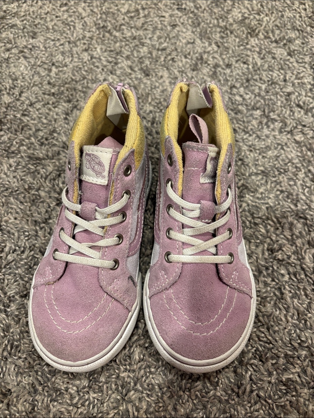 Vans Kids Pink Suede High-Top Sneakers with Yellow Lining